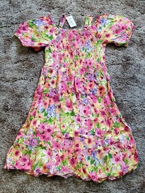 The Children's Place Pink Floral Smocked Puff-Sleeve Dress size girls large